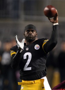Oct 1, 2015; Pittsburgh, PA, USA; Pittsburgh Steelers quarterback Mike Vick (2) warms up before the game against the Baltimore Ravens at Heinz Field. Mandatory Credit: Jason Bridge-USA TODAY Sports
