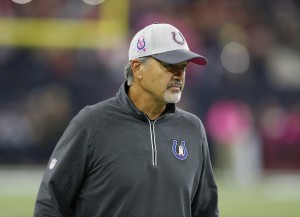 Oct 8, 2015; Houston, TX, USA; Indianapolis Colts head coach Chuck Pagano on the sidelines prior to the game against the Houston Texans at NRG Stadium. Mandatory Credit: Matthew Emmons-USA TODAY Sports